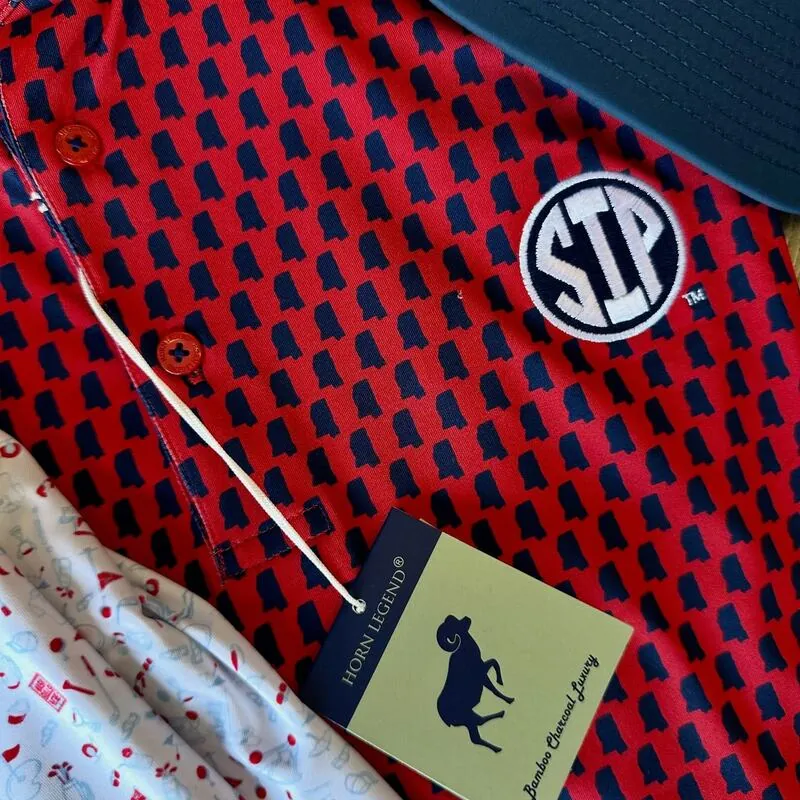 Red patterned shirt with Mississippi state print